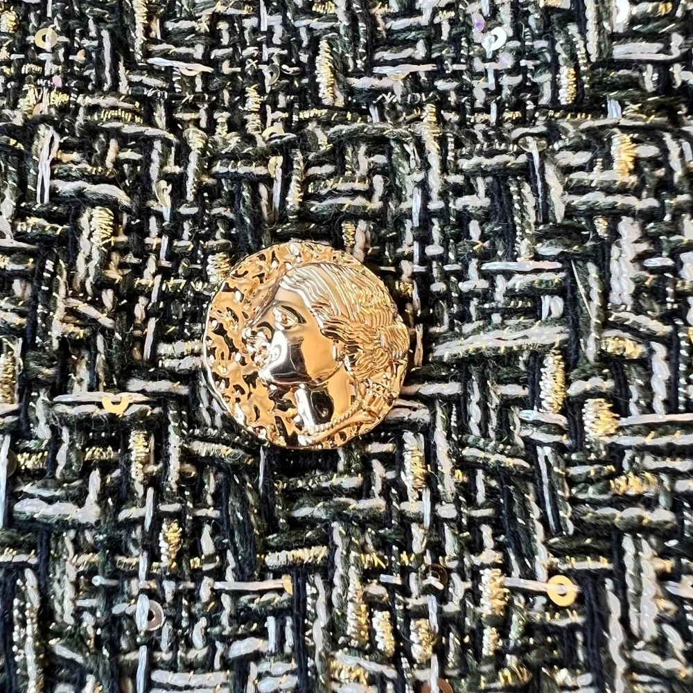 *FIRM PRICE* Tweed Sequin Embellished Gold, Black, and Cream Blazer